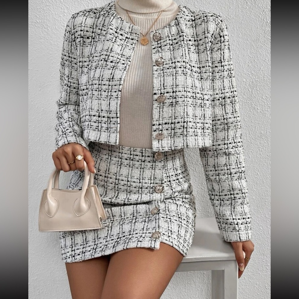 COPY - Plaid tweed skirt set
